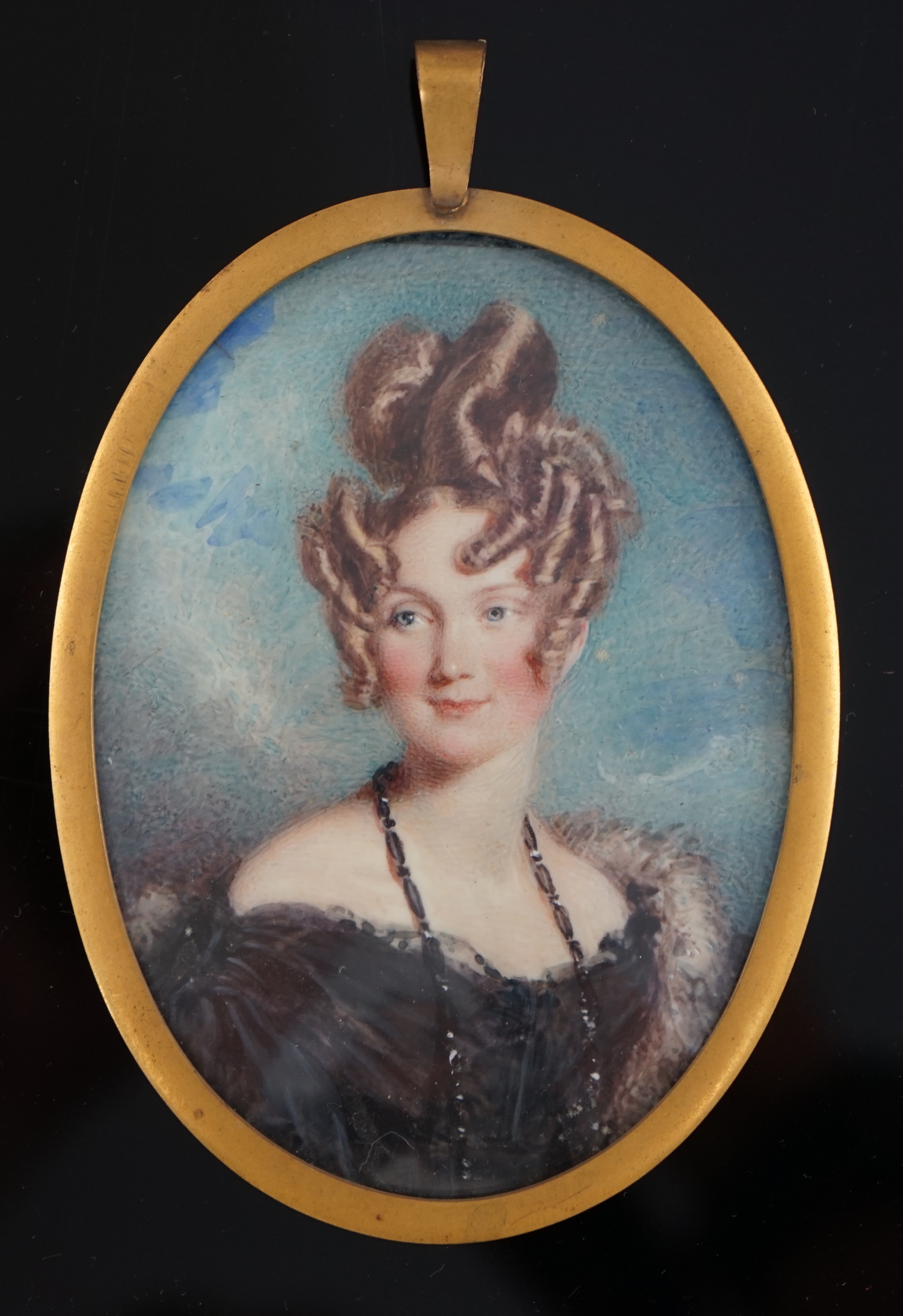 Alfred Edward Chalon (1781-1860), Portrait miniature of Mrs Silas Taylor, watercolour on ivory, 9.7 x 7cm. CITES Submission reference WWJF6GLG